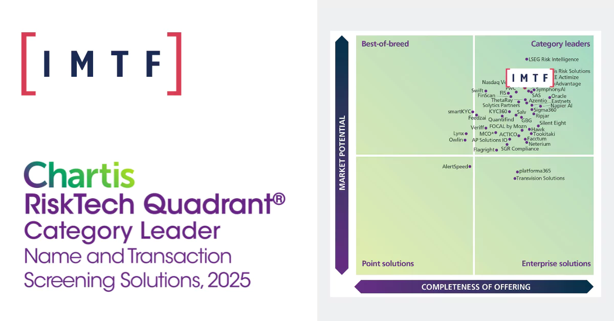 Double Category Leader Again: IMTF Tops Chartis RiskTech 2025 for Name & Transaction Screening and Adverse Media Monitoring
